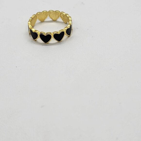 Brand New Sterling Silver 925 Multi Black Hearts Band - Picture 2 of 5